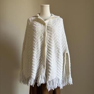 Vintage white hand knit white poncho